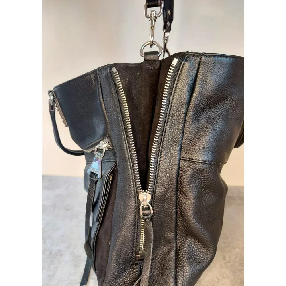 Aimee Kestenberg Road Trip Pebble Leather Convertible Satchel Black Moto Utility
